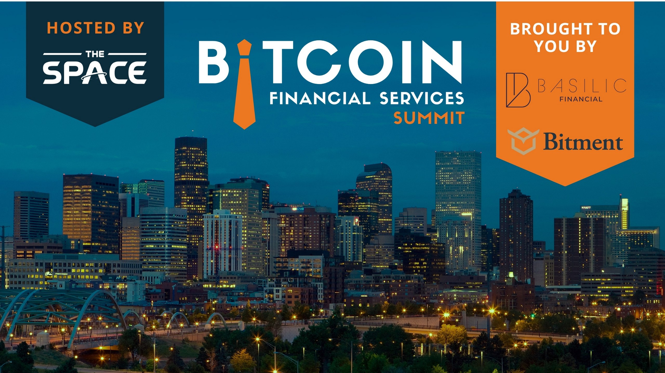 Bitcoin Financial Services Summit 2025 - Denver Skyline at Twilight
